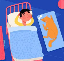 创意睡眠男子和宠物狗图矢量图下载