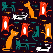 彩色猫咪和小鱼无缝背景图矢量图片