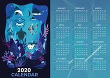 2020年创意海底世界年历图矢量图下载