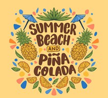 彩绘夏季沙滩菠萝艺术字图矢量图片