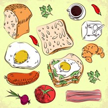 14款彩绘早餐食物设计矢量素材