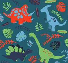 彩色恐龙和树叶无缝背景矢量下载