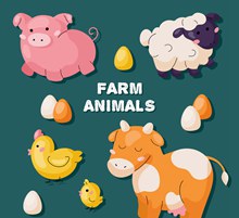 4款创意农场动物贴纸矢量