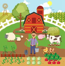 创意农场劳作的农夫和家畜矢量图下载