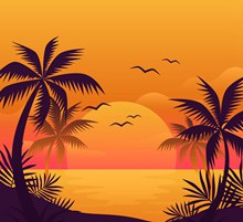 创意夕阳沙滩大海风景图矢量素材