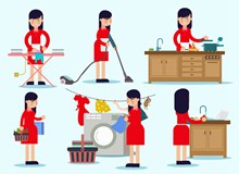 6款创意做家务活的女子场景图矢量下载