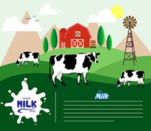 创意农场奶牛新鲜奶产品海报图矢量