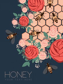 创意蜜蜂和玫瑰矢量图下载