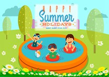 卡通夏季玩水的儿童矢量图片