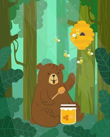 可爱树林里的棕熊和蜂蜜图矢量下载
