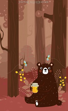 创意森林抱蜂蜜的熊矢量图