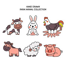 6款彩绘农场动物矢量下载