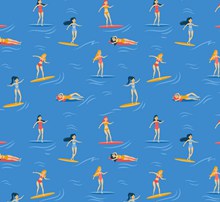 创意海上冲浪女子无缝背景矢量素材