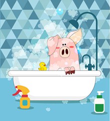 创意浴室洗澡的猪矢量下载