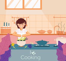创意厨房烹饪的女子矢量图片