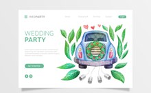 彩绘婚车婚礼派对网页矢量素材