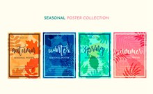 4款创意季节海报矢量下载