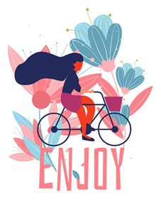 创意骑单车女子和花卉图矢量图片