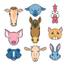 9款创意农场动物头像矢量