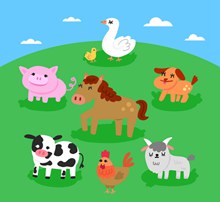 8款创意草地上的农场动物图矢量图下载