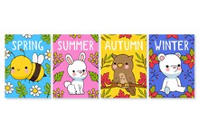 4款可爱四季动物卡片矢量图片