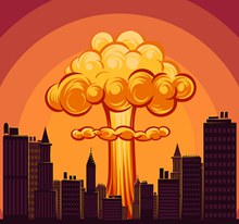 创意城市上空爆炸升起的蘑菇云图矢量图下载