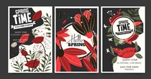 3款抽象春季花卉海报图矢量下载