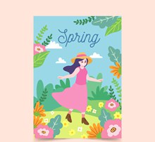 创意春季郊外女子卡片矢量图片
