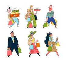 6款创意提满购物袋的人物矢量下载