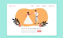 创意跳舞新人婚礼网站登陆页图矢量