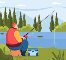 创意河边钓鱼男子矢量图片