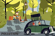创意汽车尾气环境污染插画图矢量图