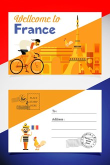彩色法国明信片正反面矢量图片