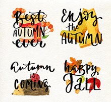 4款水彩绘秋季艺术字矢量图