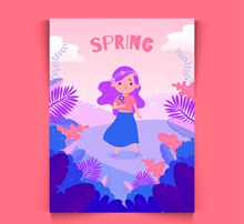 可爱春季女孩卡片设计矢量素材