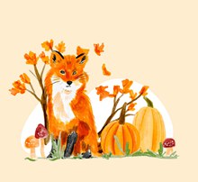 水彩绘秋季狐狸和南瓜矢量下载