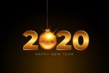 金色2020年新年吊球矢量下载