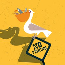 创意禁渔警示牌上的鹈鹕图矢量图片