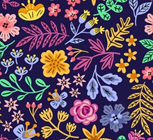 彩色抽象花卉和树叶无缝背景图矢量图