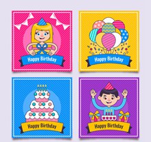 4款彩色生日卡片设计矢量图片