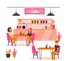 创意粉色咖啡馆人物图矢量下载