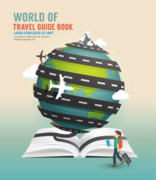 创意环球旅行指南书籍矢量图