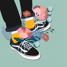创意板鞋和花卉矢量图