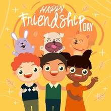 可爱友谊日儿童和动物矢量图下载