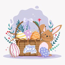 可爱复活节彩蛋篮子和兔子图矢量下载