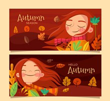 2款创意秋季女孩banner设计矢量图片