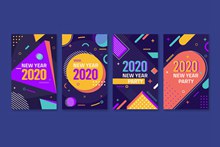 4款彩色2020年卡片矢量图
