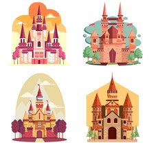 4款创意城堡设计矢量图下载