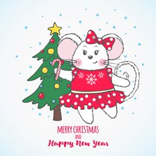 可爱圣诞节圣诞树和老鼠矢量