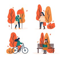 4款创意秋季树木人物矢量下载